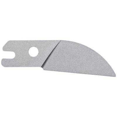 Uno strumento color argento a forma di mezzaluna, con un foro e una forchetta, che potrebbe fungere da pezzo di ricambio o accessorio.