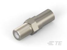 Connettore F metallico in primo piano, adatto per connessioni di cavi coassiali e che offre un collegamento sicuro per segnali televisivi.