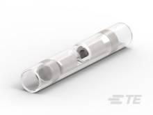 Un tubo termorestringente trasparente per connettori elettrici con saldatura integrata, utilizzato per collegare cavi mediante riscaldamento.