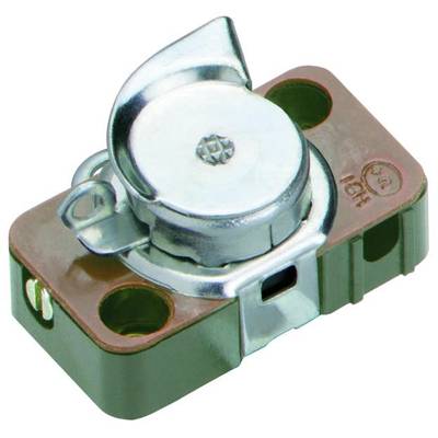 Un interruttore metallico con involucro in plastica marrone e coperchio rotondo, adatto per applicazioni elettriche.