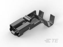 Connettore nero in plastica, forma rettangolare con due slot paralleli. Utilizzato in applicazioni elettroniche o meccaniche.
