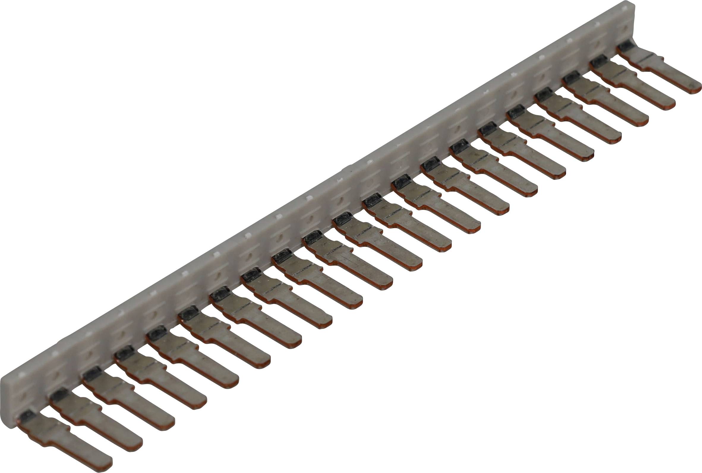 Un morsetto elettrico marrone e grigio con più connettori, utilizzato per organizzare e distribuire il cablaggio nei sistemi elettrici.