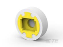 Disco rotonda bianca con un ritaglio circolare giallo al centro. Adatta per connessioni meccaniche o componenti di giocattoli.