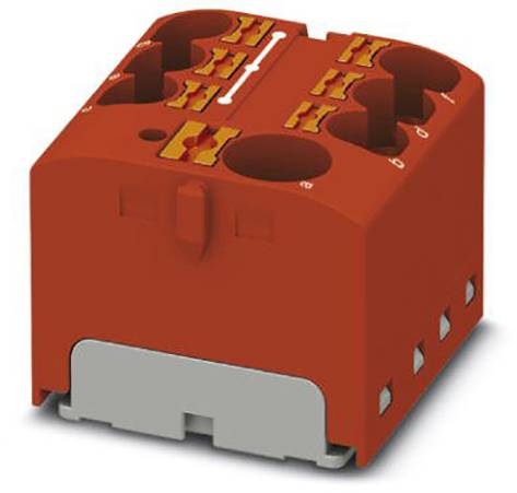 Scatola rossa, componente elettrico quadrato con più slot e connettori, utilizzato per il montaggio o il collegamento di fili elettrici.
