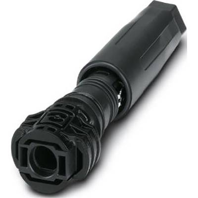 Connettore nero, cilindrico, con testa esagonale e scanalature, adatto per connessioni elettriche in dispositivi tecnici.