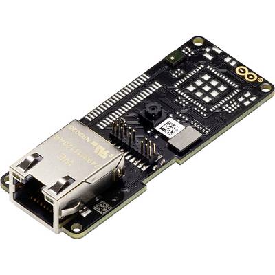 Scheda di rete con connettore Ethernet e piccoli componenti elettronici, idonea per la connessione e la comunicazione in reti informatiche.