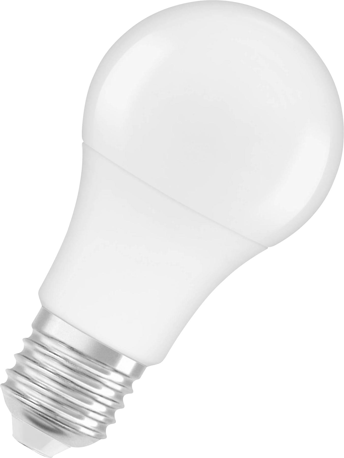 Una lampadina LED bianca con attacco argentato, posizionata in modo inclinato.