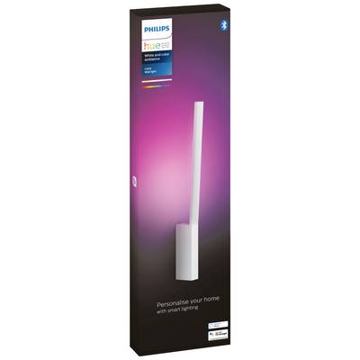 Confezione della lampada da tavolo Philips Hue Gradient Signe, che mostra il prodotto con illuminazione di sfondo rosa e il logo Bluetooth.