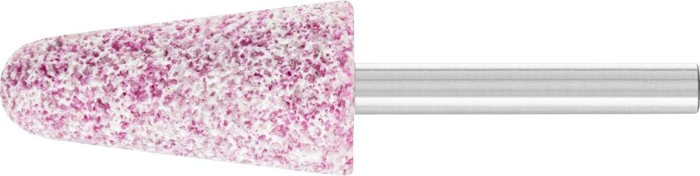 Testina per fresa unghie a forma conica, in marmo rosa e bianco. Utilizzata per manicure o pedicure per modellare e levigare le unghie.