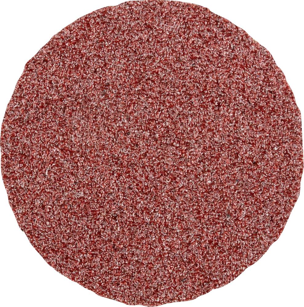 Un disco abrasivo ovale, rosso e granuloso, utilizzato per levigare superfici.