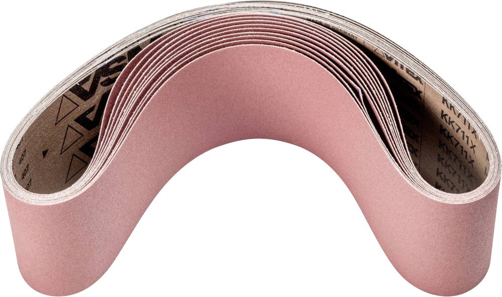 Un nastro abrasivo rosa è posizionato in una forma sinuosa. Viene utilizzato per lavori di levigatura.