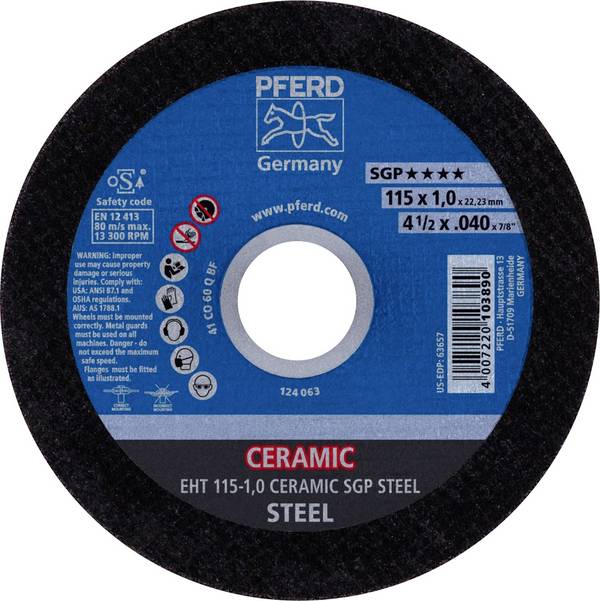 PFERD TOOLS EHT 115-1,0 CERAMIC SGP STEEL 61301510 Disco di taglio dritto 115 mm 25 pz. Acciaio