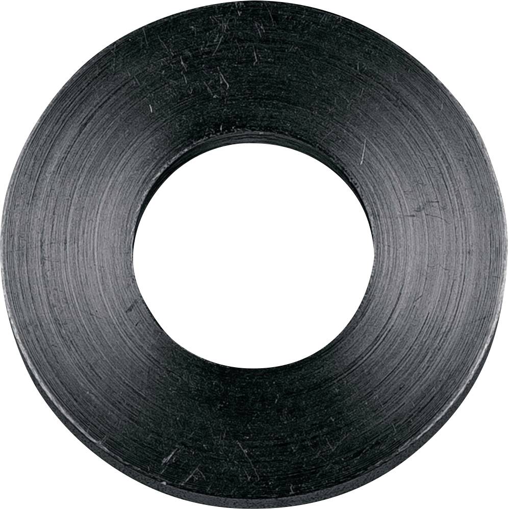 L'immagine mostra un disco metallico nero e rotondo con un foro al centro, simile a una rondella.