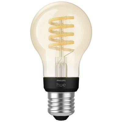 Lampadina con filamento a spirale visibile, colore della luce bianco caldo, marca Philips Hue, design retrò decorativo, attacco E27.