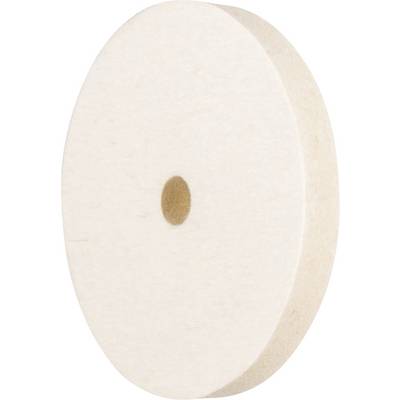 Dischetto di feltro bianco, di forma circolare con un foro centrale, utilizzato per lucidare o levigare materiali.