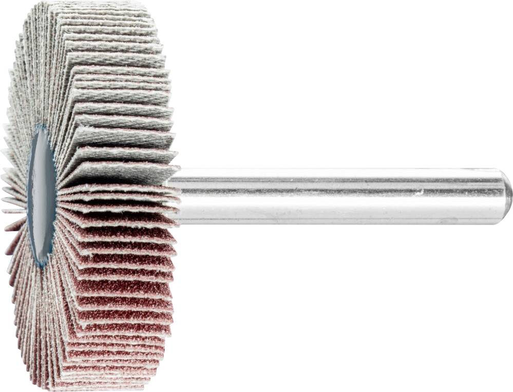 Utensile abrasivo con dischi abrasivi a lamelle, montati su un perno metallico. Adatto per levigare e lucidare superfici.