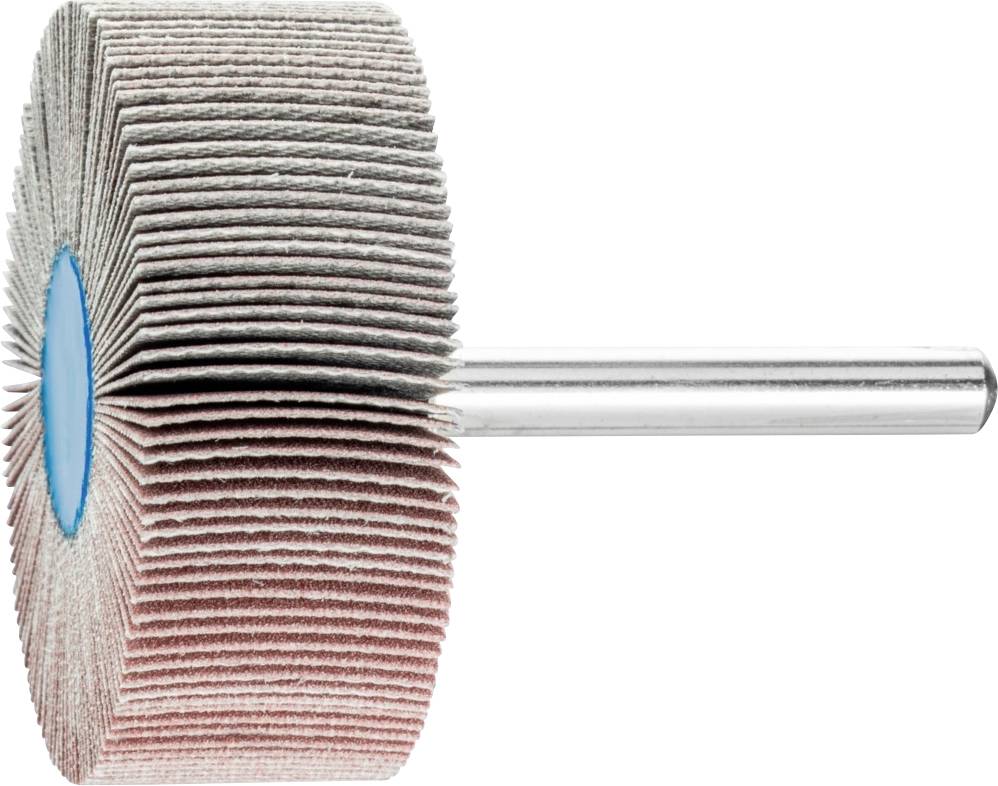 Un rullo lamellare con numerose singole lamelle abrasive disposte radialmente intorno a un cilindro centrale.