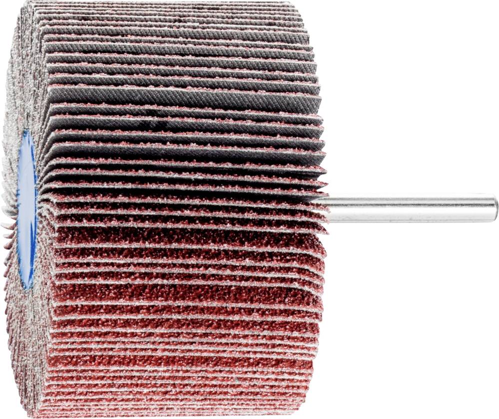 Un mop abrasivo con lamelle rosse e grigie è visibile di lato. Viene utilizzato per levigare e lucidare superfici.