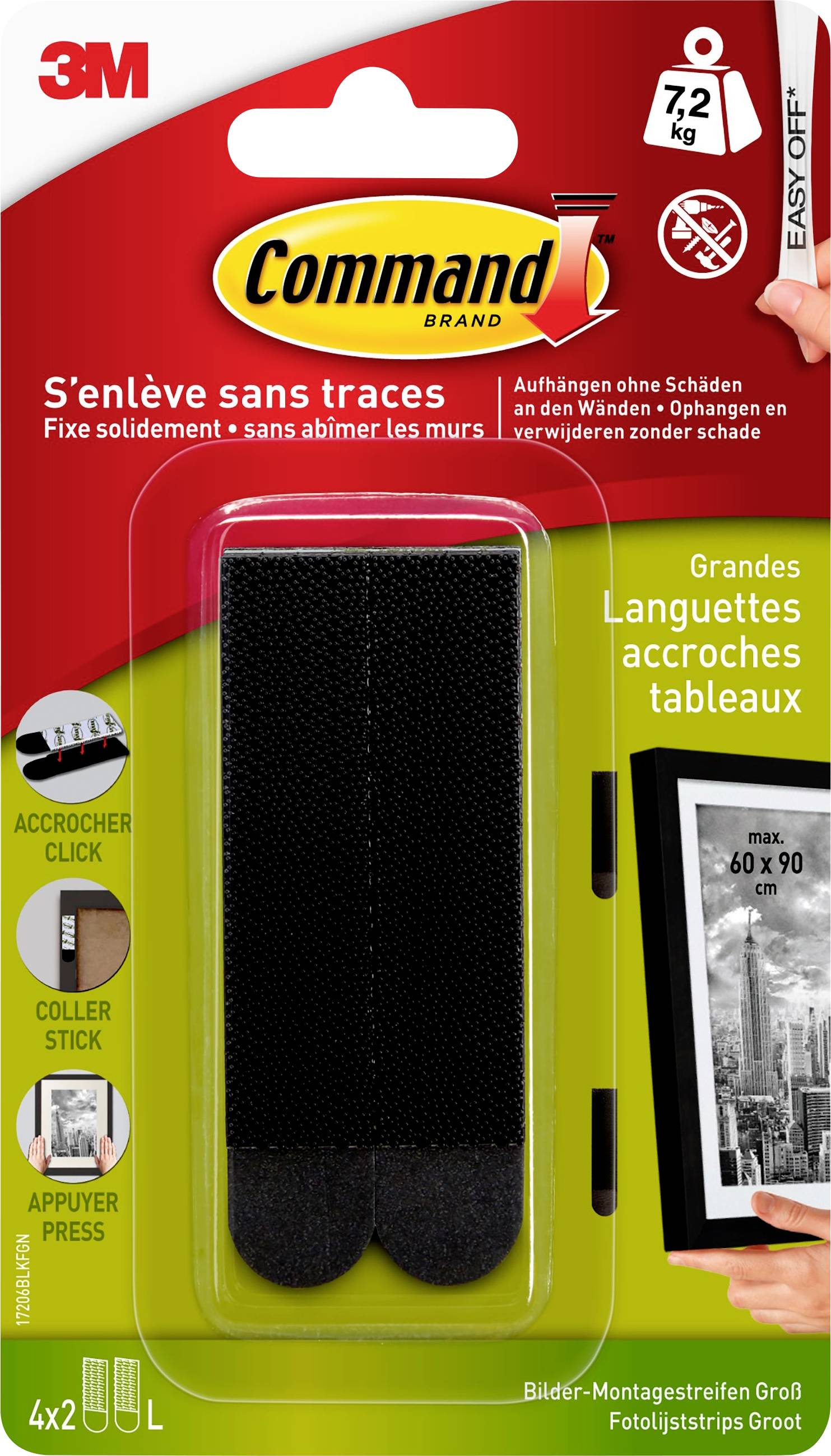 Strisce adesive 3M Command 4x2 per appendere grandi immagini, confezione per appensione senza danni fino a 7,2 kg, rimovibili senza lasciare residui.