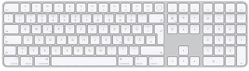 Apple Magic Keyboard Touch ID Num Key Bluetooth® Tastiera Tedesco, QWERTZ Bianco Ricaricabile
