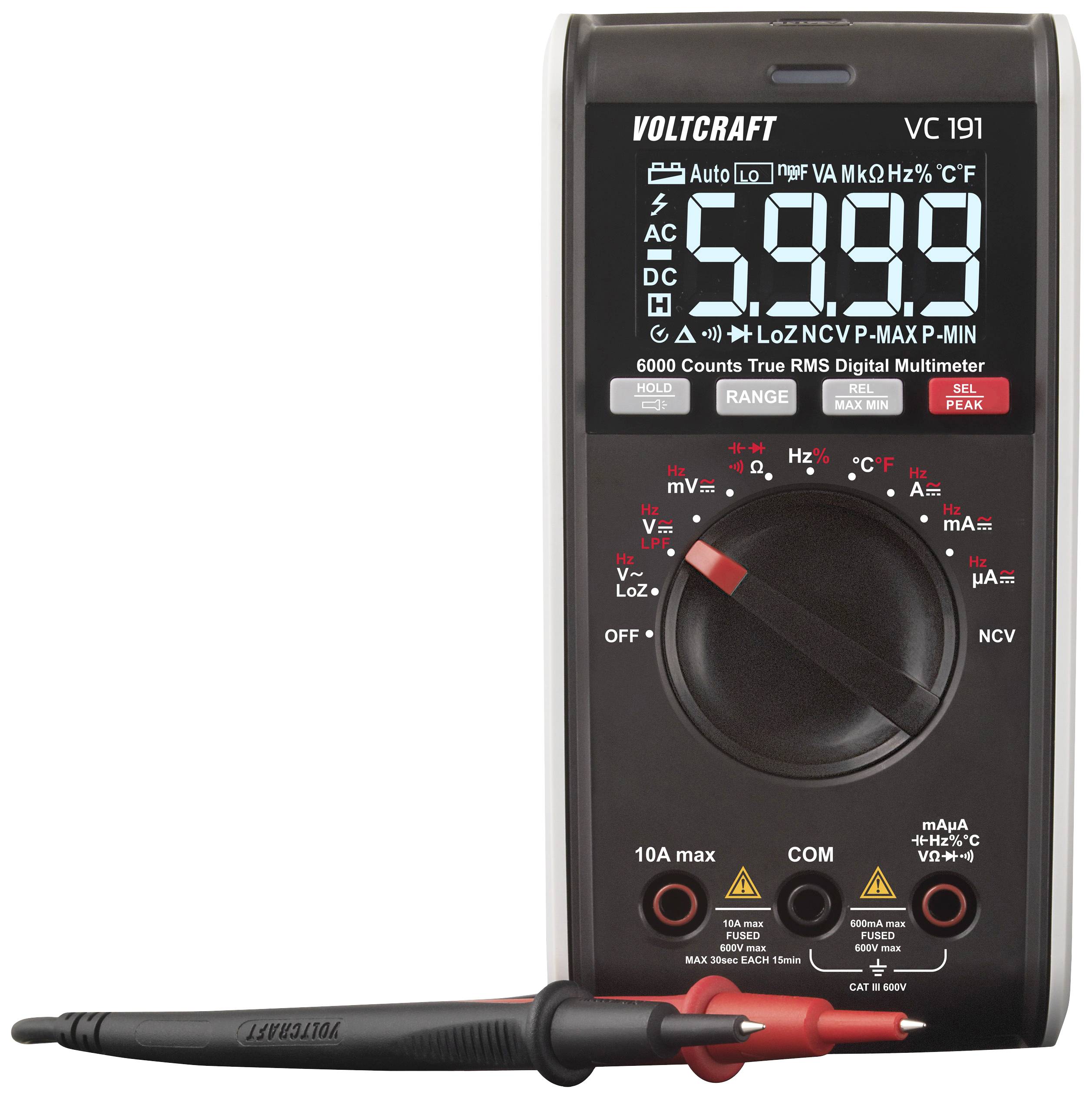VOLTCRAFT VC191 Multimetro portatile Calibrato (ISO) digitale N. LoZ CAT III 600 V Display (Counts): 6000