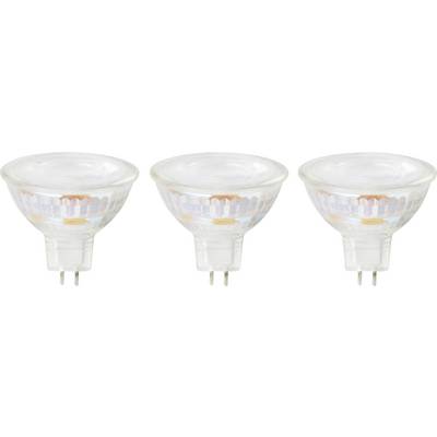 Tre lampade LED in fila, ciascuna racchiusa in un involucro di vetro a forma di emisfero. Sono adatte per illuminazione spot o di accento.