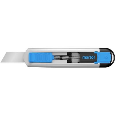 Cutter argento e blu con lama estraibile.