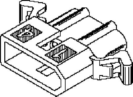 Un diagramma schematico di un connettore meccanico con più terminali e meccanismi di bloccaggio.