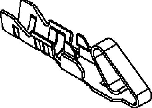 Disegno tecnico di un connettore con diversi intagli e scanalature, probabilmente destinati a connessioni elettriche.