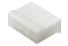 Un connettore rettangolare trasparente in plastica con più aperture, probabilmente un connettore elettrico o elettronico.