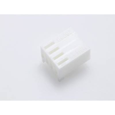 Un connettore bianco in plastica con quattro aperture parallele, adagiato su una superficie chiara.