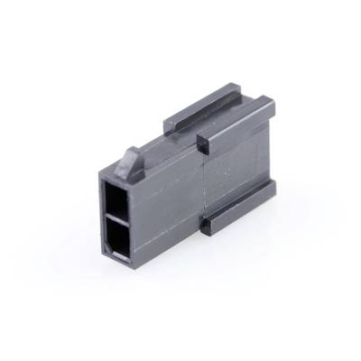 Un connettore nero in plastica di forma rettangolare con due camere, utilizzato per connessioni elettriche e cablaggio.