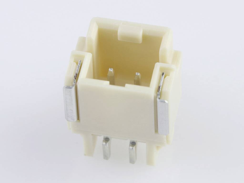 Un connettore elettrico color crema con spinotti metallici, utilizzato per collegare cavi in dispositivi elettronici.