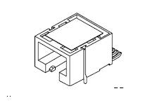 Disegno in bianco e nero di un componente elettronico, simile a un connettore a innesto, con i terminali dei cavi visibili sul lato.