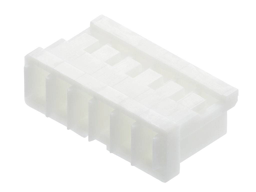 Un connettore rettangolare bianco in plastica con più pin, utilizzato per connessioni elettriche in dispositivi elettronici.