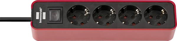 Brennenstuhl 1153240070 Multipresa con interruttore 4 vie Rosso, Nero Schuko 1 pz.