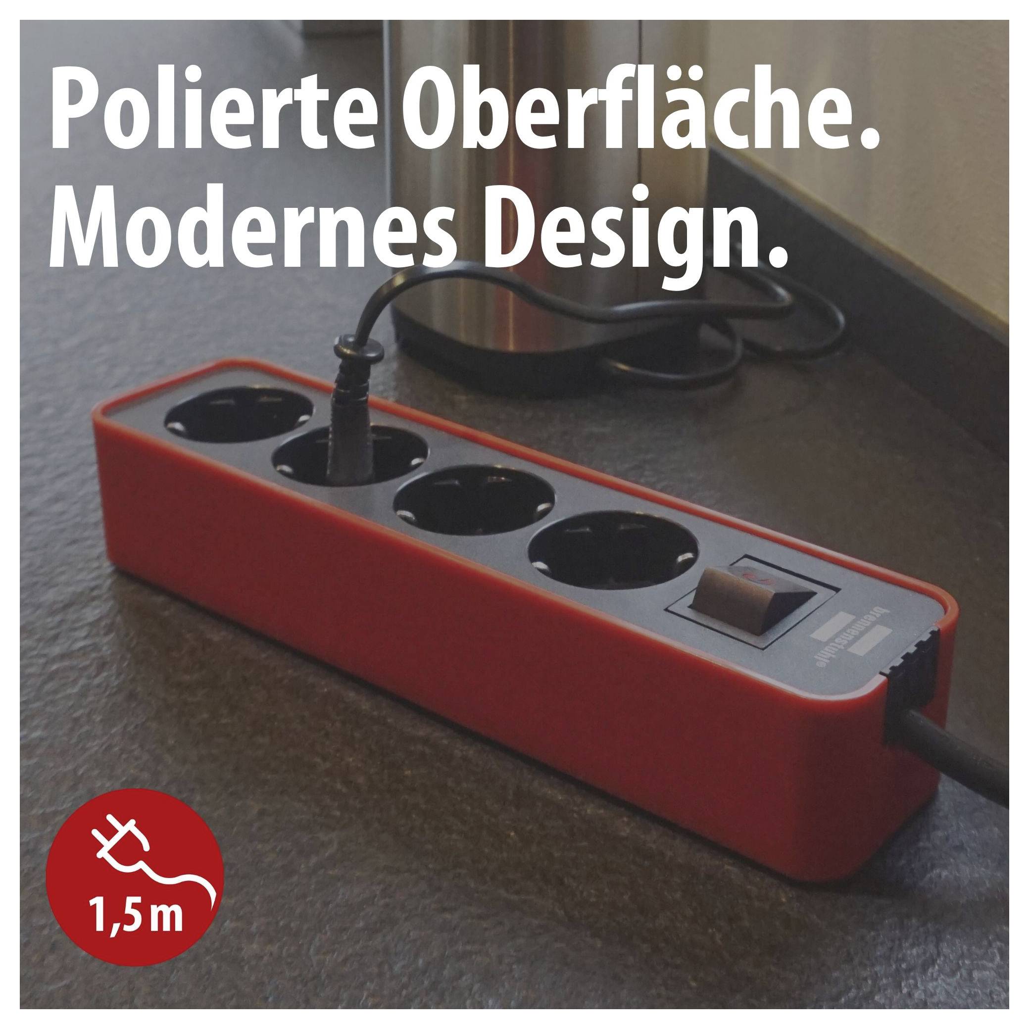 Brennenstuhl 1153240070 Multipresa con interruttore 4 vie Rosso, Nero Schuko 1 pz.-1