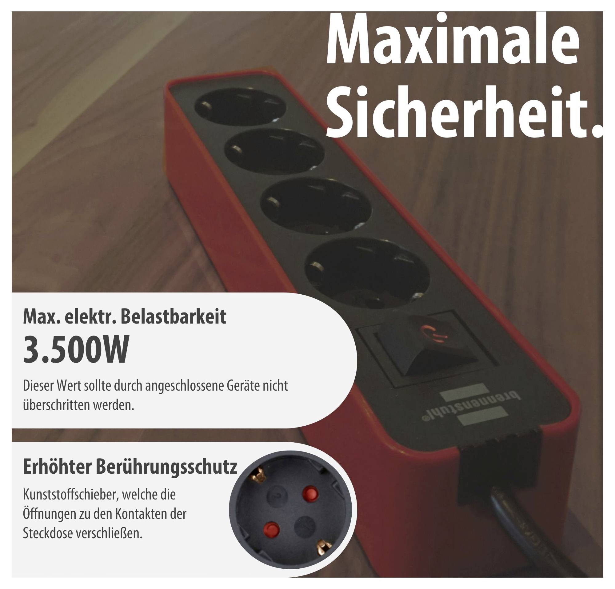 Brennenstuhl 1153240070 Multipresa con interruttore 4 vie Rosso, Nero Schuko 1 pz.-3