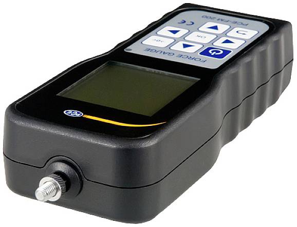 Un dispositivo portatile di misurazione della forza con display digitale e diversi tasti di controllo. Viene utilizzato per misurare valori di forza.