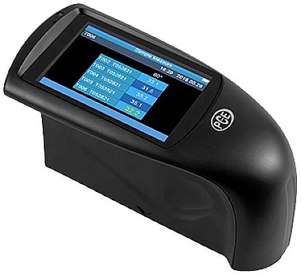 Dispositivo per la misurazione dello spessore con display digitale che mostra valori di misurazione per diversi materiali, tra cui T: 32,1.