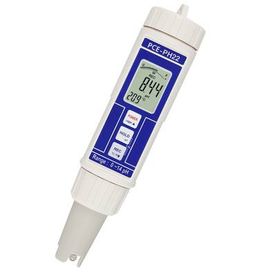 Misuratore di pH digitale portatile PCE-PH22 con display che mostra pH 7,44 e 20,9°C.