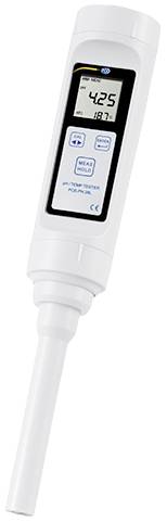 Strumento di misurazione digitale per il rilevamento del pH e della temperatura con display LCD, indica un pH di '4.25' e una temperatura di '18.7' °C. Ideale per applicazioni di laboratorio.