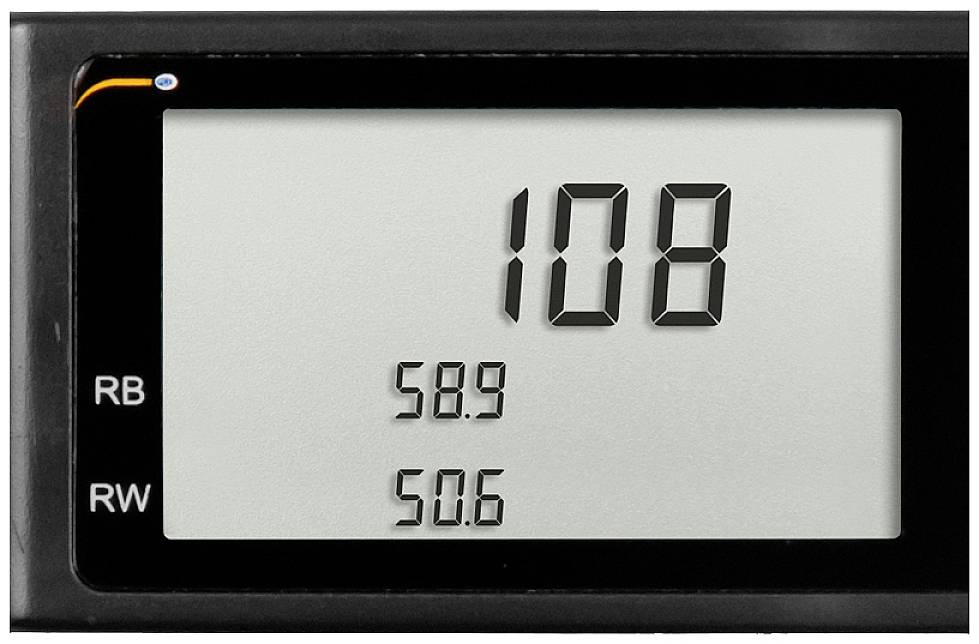 Display elettronico con i numeri '108', '58,9' e '50,6'.
