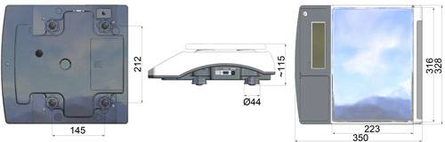 Bilancia con display digitale, rappresentata di lato, alta circa 115 mm e larga 44 mm.