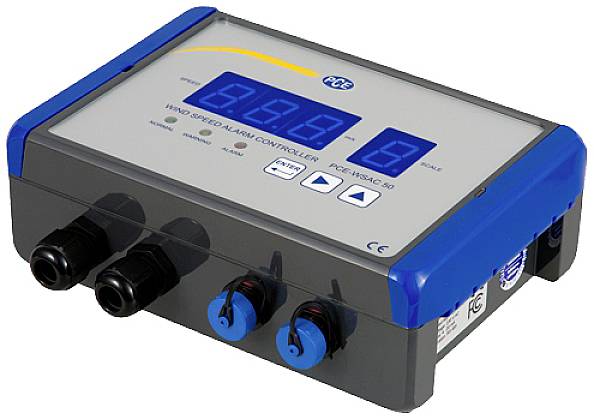 Controller di allarme velocità anemometro con display digitale e comandi, idoneo per applicazioni industriali.