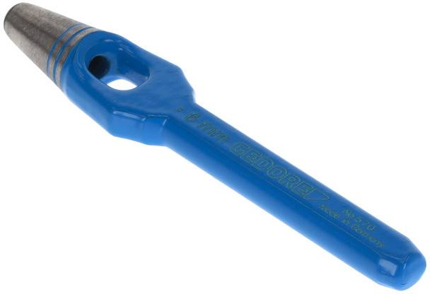 Un manico per attrezzo a foro in metallo e plastica di colore blu con la scritta '8 mm GEDORE'.