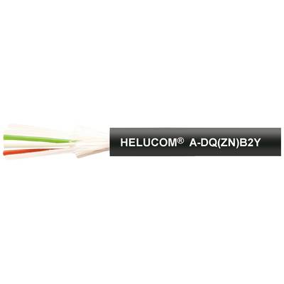Cavo con guaina nera e scritta 'HELUCOM® A-DQ(ZN)B2Y', conduttori interni colorati visibili sul lato sinistro.