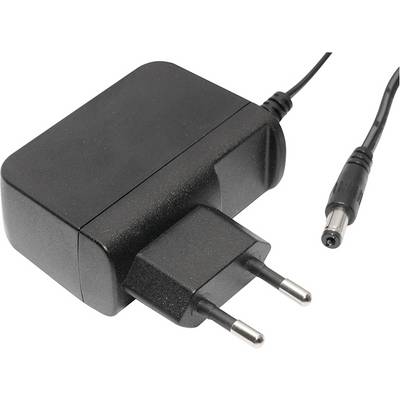 Alimentatore nero con spina europea e connettore per cavo, adatto per dispositivi elettronici.