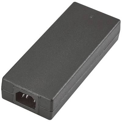 Alimentatore nero rettangolare con connettore su un lato, compatto e portatile, utilizzato per dispositivi elettronici.