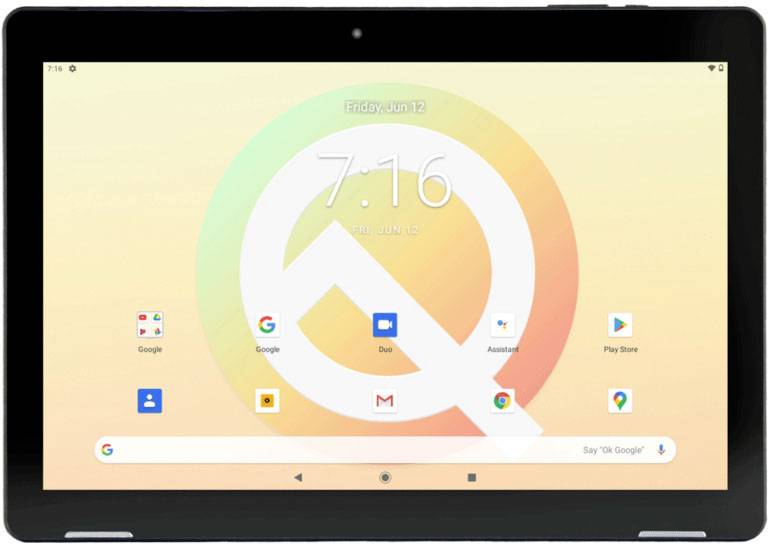 Schermo di un tablet con interfaccia Android, data 'Venerdì, 12 giugno', ora '7:16', e diverse icone di app, inclusa la ricerca Google.
